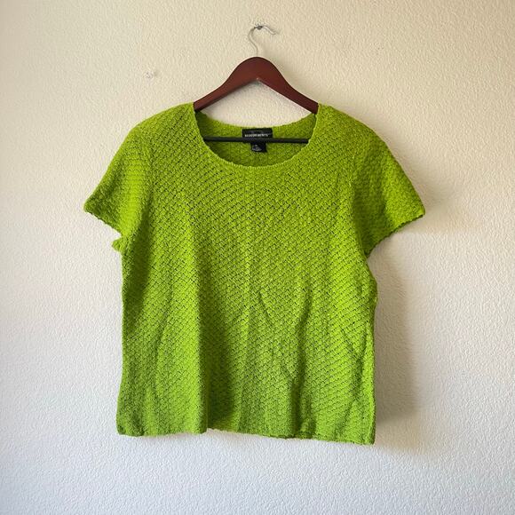 Vintage 90s Crochet Knit Sweater Top Lime Green Size XL - Picture 1 of 6